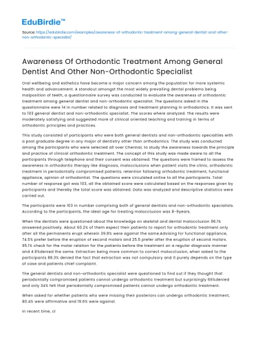 Orthodontic Treatment Awareness Among Dentists