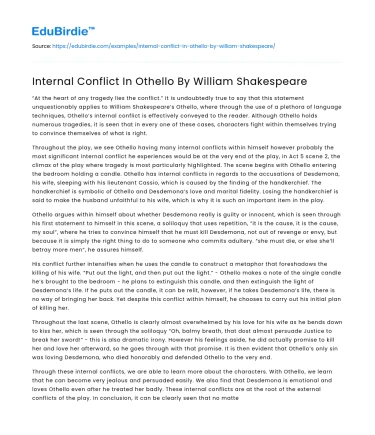 Internal Conflict In Othello By William Shakespeare