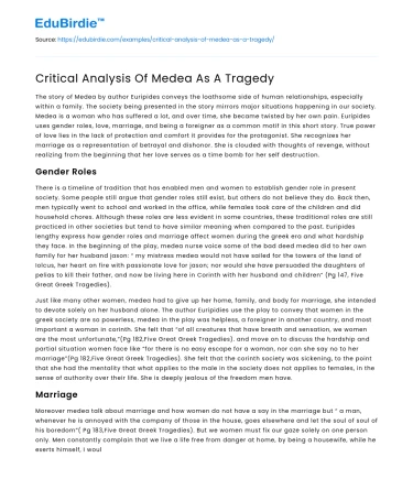 Critical Analysis Of Medea As A Tragedy