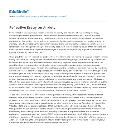 Reflective Essay on Anxiety