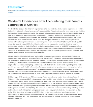 Children’s Experiences after Parents’ Separation or Conflict