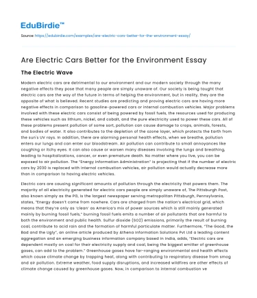 Are Electric Cars Better for the Environment Essay