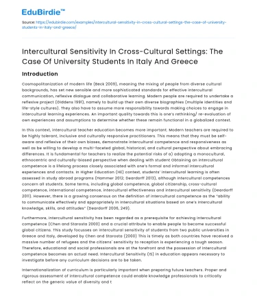 Intercultural Sensitivity in Italian and Greek University Students
