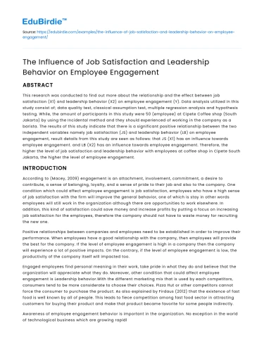 Job Satisfaction, Leadership, & Employee Engagement
