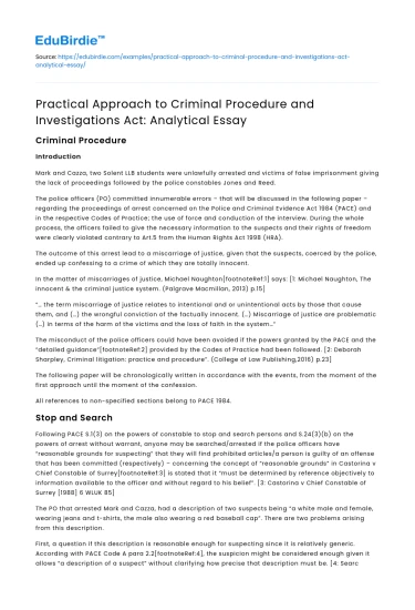Analyzing Criminal Procedure & Investigations Act: Practical Approach