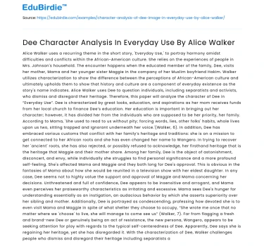 Dee Character Analysis In Everyday Use By Alice Walker