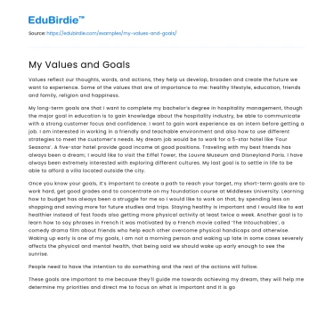 My Values and Goals