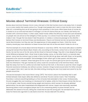 Movies about Terminal Illnesses: Critical Essay