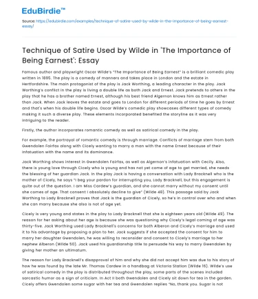 Wilde’s Satirical Technique in ‘The Importance of Being Earnest’