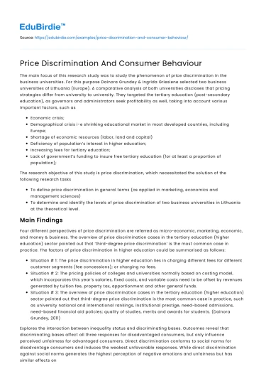 Price Discrimination And Consumer Behaviour