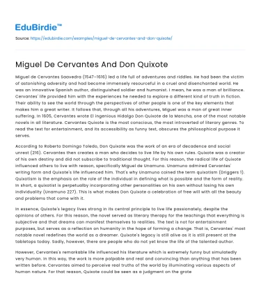 Miguel De Cervantes And Don Quixote