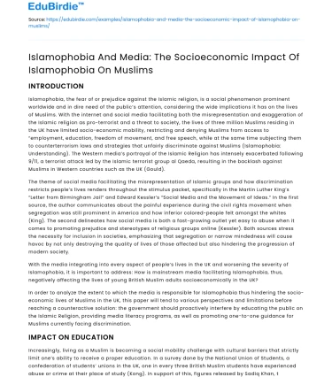 Impact of Islamophobia on Muslims: Media & Socioeconomics