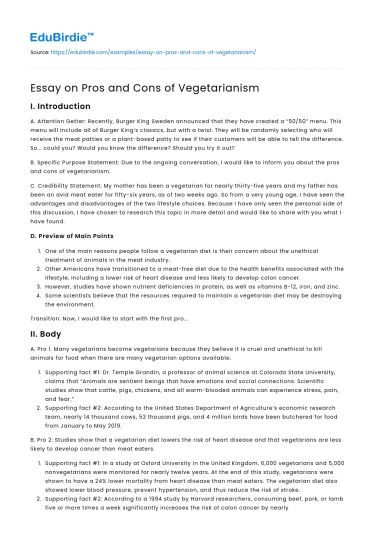Essay on Pros and Cons of Vegetarianism
