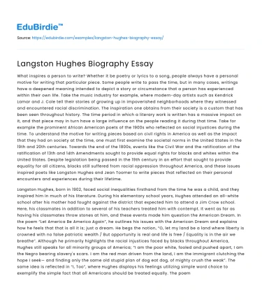 Langston Hughes Biography Essay