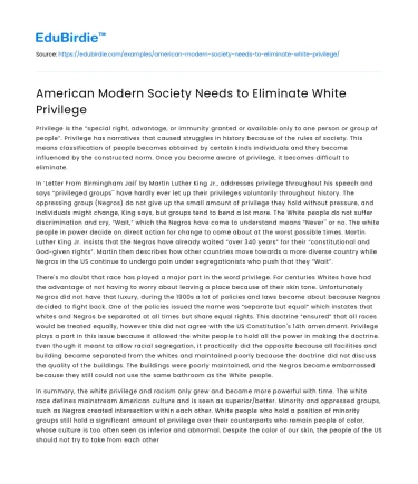 American Modern Society Needs to Eliminate White Privilege