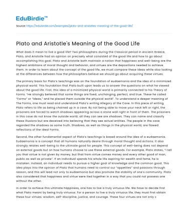 Plato and Aristotle’s Meaning of the Good Life