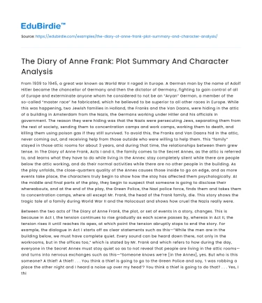 The Diary of Anne Frank: Plot Summary And Character Analysis