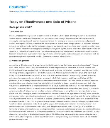 Essay on Effectiveness and Role of Prisons
