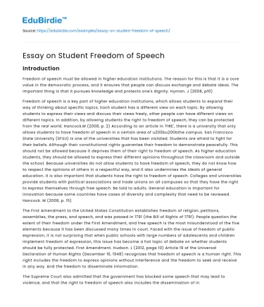 Essay on Student Freedom of Speech