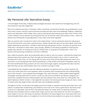 My Personal Life: Narrative Essay