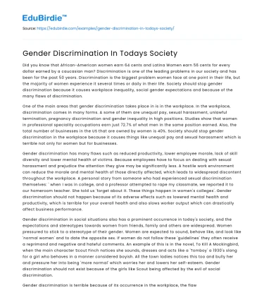 Gender Discrimination In Todays Society