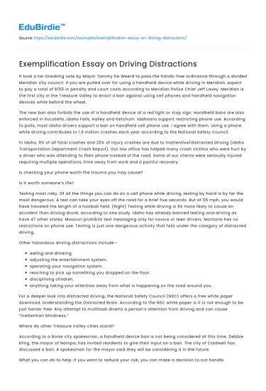 Exemplification Essay on Driving Distractions