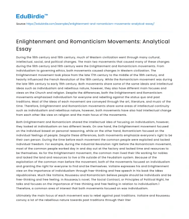 Enlightenment and Romanticism Movements: Analytical Essay