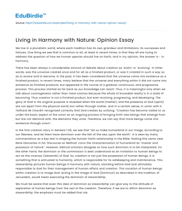 Living in Harmony with Nature: Opinion Essay