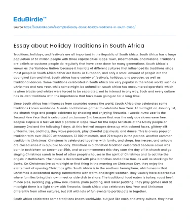 Essay about Holiday Traditions in South Africa