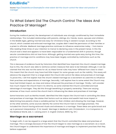 To What Extent Did The Church Control The Ideas And Practice Of Marriage?
