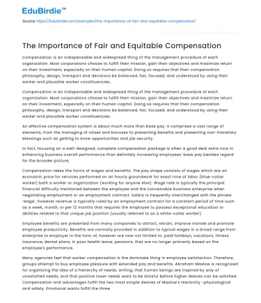 The Importance of Fair and Equitable Compensation