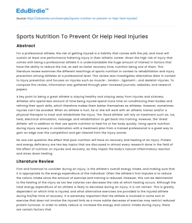 Sports Nutrition To Prevent Or Help Heal Injuries