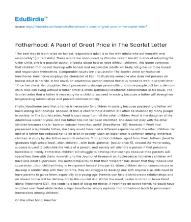 Fatherhood: A Pearl of Great Price in The Scarlet Letter