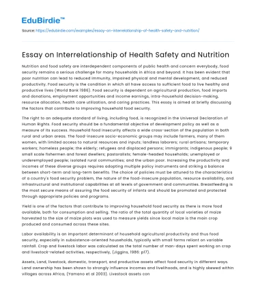 Essay on Interrelationship of Health Safety and Nutrition