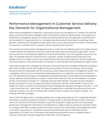 Key Elements in Customer Service Performance Management