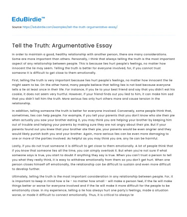 Tell the Truth: Argumentative Essay