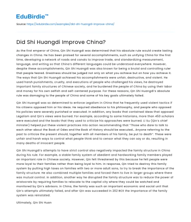 Did Shi Huangdi Improve China?