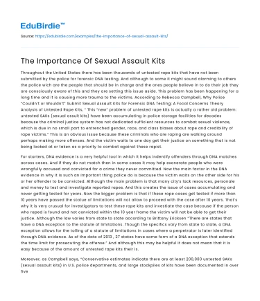 The Importance Of Sexual Assault Kits