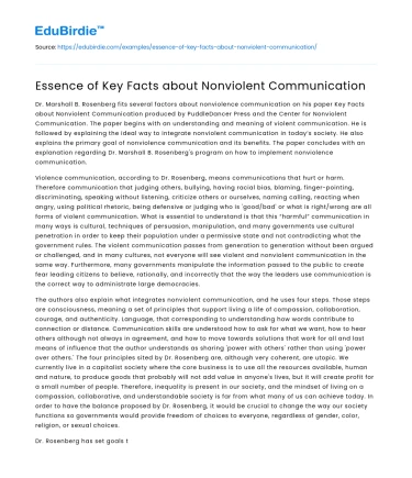 Essence of Key Facts about Nonviolent Communication