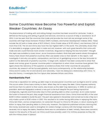 Countries’ Power Imbalance: Exploitation of Weaker Nations