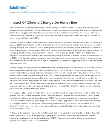 Impact Of Climate Change On Honey Bee