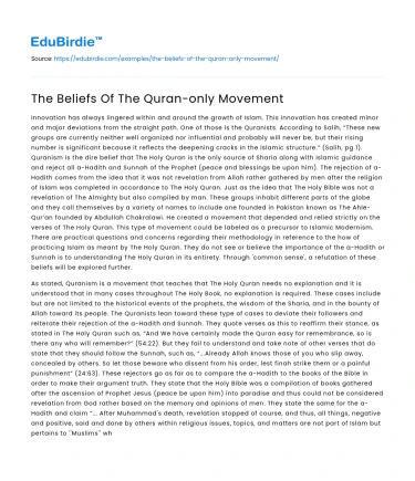 The Beliefs Of The Quran-only Movement