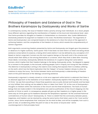 Freedom, God, and Existence in The Brothers Karamazov and Sartre