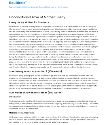 Unconditional Love of Mother: Essay