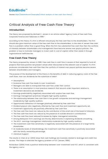 Critical Analysis of Free Cash Flow Theory