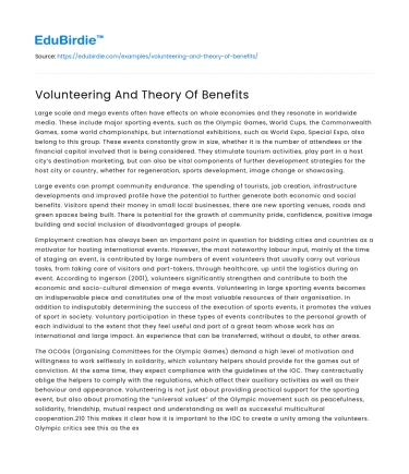Volunteering And Theory Of Benefits