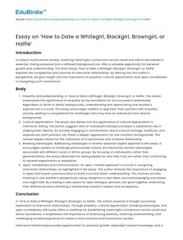 Essay on ‘How to Date a Whitegirl, Blackgirl, Browngirl, or Halfie’