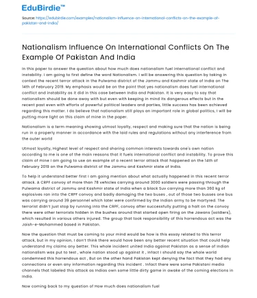 Nationalism and Its Role in Indo-Pakistani Conflicts
