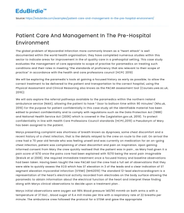 Patient Care And Management In The Pre-Hospital Environment