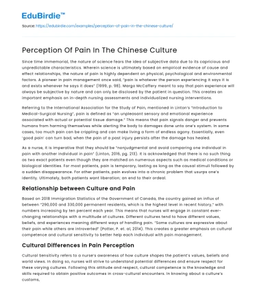 Perception Of Pain In The Chinese Culture